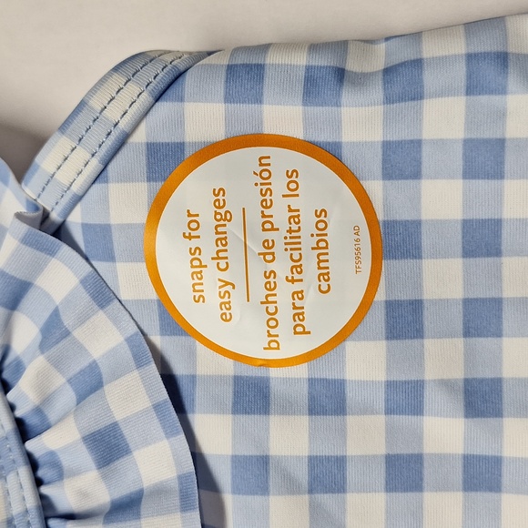 New! Carter's Baby Girl One Piece Swimsuit Blue Gingham Plaid Ruffle Bow - Picture 3 of 7